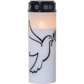 LED Gravlys Dove Hvid Fra Star Trading - Gravlys med trykt m&oslash;nster i form af en flyvende due.