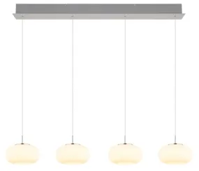 Quintara 110cm Nikkel loftslampe Fra Globo Lighting - Quintara&nbsp;&auml;r en stilren och modern takpendel med en rak metallram och fyra runda, sf&auml;riska glaskupor.