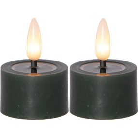 LED Telys Flamme Flow Grøn Fra Star Trading - Den har en timerfunktion og når kontakten er tændt; timer-tilstanden tænder lysene i 6 timer, 18 timer slukket, gentagne gange, hvis du vælger tændt tilstand, tænder stearinlysene i omkring 80 timer.