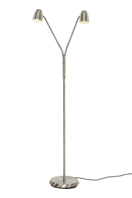 Sandnes 2 Stål gulvlampe Fra Aneta Lighting - Med tv&aring; fleksible arme gør den perfekt som læselampe og har to separate strømafbrydere med indbygget lysdæmper, som muliggør justerbar lysstyrke efter behov.
