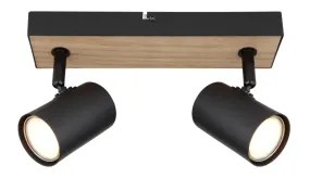 Robby 2 Natur spotlight Fra Globo Lighting - Robby &auml;r en&nbsp;stilren&nbsp;takspotlight som imponerar med sin eleganta design i mattsvart metall och MDF i tr&auml;-look.