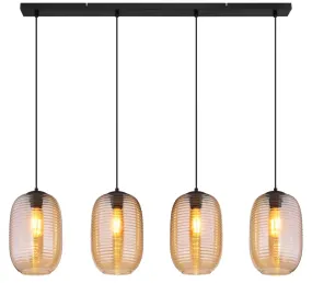 Jefrey 110cm Rav loftslampe Fra Globo Lighting - Denna eleganta taklampa har en avl&aring;ng form och &auml;r utrustad med fyra rundade glaskupor i varm b&auml;rnstensf&auml;rg.