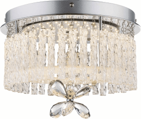 Mathilda Ø28 Krom krystal Fra Globo Lighting - Det runde design kombinerer en forkromet base med h&aelig;ngende glasst&aelig;nger og en stor blomsterformet krystal, der bliver rummets blikfang.