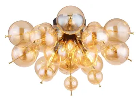 Udo Ø55 Rav plafond Fra Globo Lighting - Dess unika design utm&auml;rks av en rund form d&auml;r guldf&auml;rgade metallstavar elegant sammanl&auml;nkas med varmt b&auml;rnstensf&auml;rgade glasklot i olika storlekar.