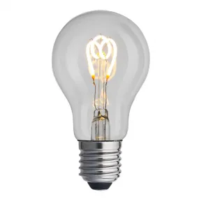 E27 normal 3W 2200K Dæmpbar Gennemsigtig Fra Unison - UNI-FLEX normal klar E27 d&aelig;mpbar lyskilde med en effekt p&aring;; 3W og et varmt lys p&aring; 2200K giver elegant og behagelig belysning.