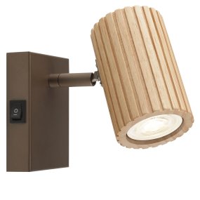 Lakewood 17cm Brun læselampe Fra Brilliant - Lakewood v&aelig;glampe kombinerer brunt metal med lyst, riflet tr&aelig; for et varmt og stilfuldt udtryk.