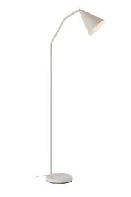 Funil Beige gulvlampe Fra Markslöjd - Lampen er lavet af beige lakeret metal og har et dekorativt kegleformet lampehoved, der kan drejes og justeres.
