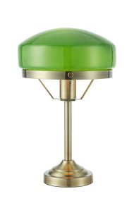 Aurelia 40cm Antik messing/grøn bordlampe Fra Markslöjd - Glassk&aelig;rmen har en diameter p&aring; 25 cm og spreder et bl&oslash;dt og behageligt lys.