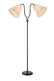 Veya 2 Sort gulvlampe Fra Markslöjd - Veya er en stilfuld gulvlampe med en sort metalbase og to beige tekstilskærme, der skaber en blød kontrast.