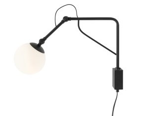Soho 50cm Sort væglampe Fra Artera - Lampen har en stilfuld matsort metalramme og en opal globus, der spreder et blødt, varmt lys og skaber en indbydende atmosfære i ethvert rum.