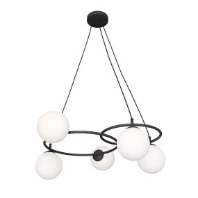 Libra 70cm Hvid loftslampe Fra Emibig Lighting - ringe, der giver et let og harmonisk udtryk, mens de opalglaskupler spreder et bl&aelig;ndfrit og behageligt lys, der skaber en hyggelig atmosf&aelig;re.