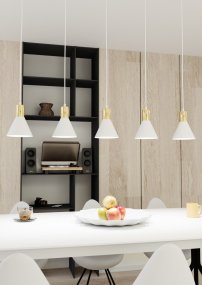 Rosa 116cm Hvid Fra Emibig Lighting - Perfekt til stuer, spisepladser eller k&oslash;kkener &ndash; Pink skaber en unik atmosf&aelig;re i rummet ved at kombinere metallets r&aring;hed med den subtile elegance af en gylden accent.
