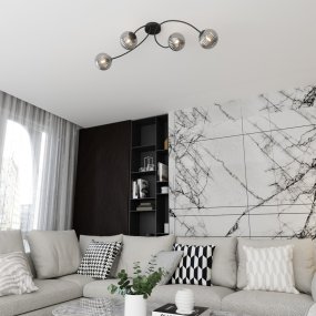 Vibra 110cm Røgfarvet plafond Fra Emibig Lighting - De r&oslash;gede glassk&aelig;rme spreder et bl&oslash;dt og diffust lys, der tilf&oslash;jer lethed og en moderne f&oslash;lelse til rummet.
