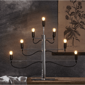 Milano Krom Fra Star Trading - Stilfuld og moderne lysestage i forkromet metal med sorte detaljer og plads til 7 lyskilder.