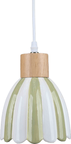 Poppy Ø15 Grøn/hvid Fra Pixie Design - Poppy er en charmerende keramisk vindueslampe med en bl&oslash;dt afrundet form og dekorative tr&aelig;detaljer, der giver et naturligt pr&aelig;g.