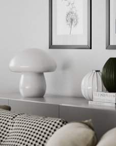 Mira Mushroom 30cm Hvid bordlampe Fra By Rydéns - Lampen er ikke kun en funktionel lyskilde, men ogs&aring; en kunstnerisk detalje, der fremh&aelig;ver dit interi&oslash;r med sit naturinspirerede design og h&aring;ndlavede kvalitet.