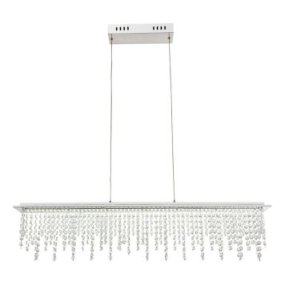 Scala 90cm Krom krystal Fra Globo Lighting - Lampen er udstyret med en integreret LED p&aring; 1700 lumen og er fuldt d&aelig;mpbar, s&aring; du kan justere lysstyrken efter behov med den medf&oslash;lgende fjernbetjening.