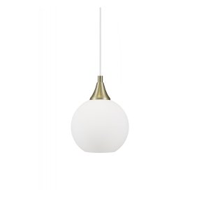 Bowl Ø15 Hvid vindueslampe Fra Globen Lighting - Lille elegant glaspendel med detaljer i b&oslash;rstet messing.