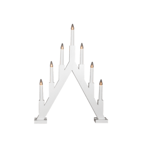 Ellen Hvid Fra Pixie Design - Ellen er en klassisk tr&aelig;lysestage med en hvid finish og en dekorativ, spids form, der minder om traditionelle adventsstager.