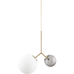 Twice 70cm Messing loftslampe Fra House Doctor - Med Twice fra House Doctor f&aring;r du en smuk loftslampe med et elegant og stilrent look i hvidt og r&oslash;get gr&aring;t glas.