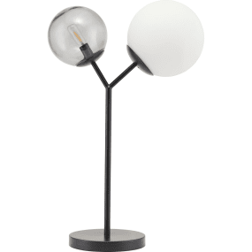 Twice 62cm Sort bordlampe Fra House Doctor - Som navnet antyder, har lampen tv&aring; kugler - en i røget gråt glas og en i hvidt glas.