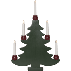 Mora Tree Grøn Fra Star Trading - Fem LED-lys pyntet med r&oslash;de holdere skaber en hyggelig gl&oslash;d og giver en traditionel lyseffekt.