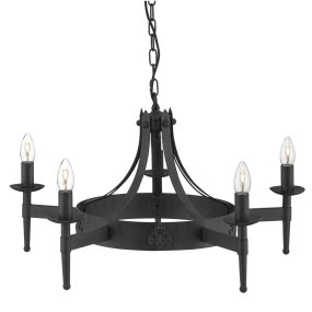 Cartwheel II Ø67 Sort Fra Searchlight - Denne imponerende lysekrone har en udpr&aelig;get gotisk stil og er perfekt til sovev&aelig;relser, stuer, spisestuer eller k&oslash;kkener, hvor du &oslash;nsker at skabe en varm, traditionel f&oslash;lelse.