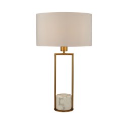 Claire 45cm Guld bordlampe Fra Searchlight - Med sin åbne og luftige ramme og en rund marmorbund giver den en moderne, men tidløs følelse, der passer perfekt ind i både klassisk og nutidigt interiør.