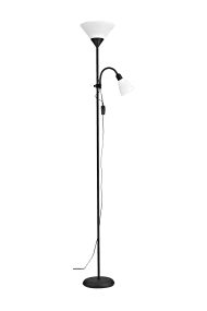 Vigo Sort gulvlampe Fra Aneta Lighting - Metalstellet har en sort finish og suppleres af hvide plastkupler for et lyst og tidl&oslash;st udtryk.