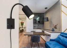 Robby Sort læselampe Fra Globo Lighting - Robby &auml;r en klassisk, kompakt v&auml;gglampa tillverkad i plast och mattsvart metall, vilket ger en stilren och modern look.