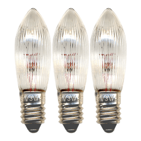 E10 3W 55V 3-pack Fra Star Trading - P&aelig;rer i en pakke med 3 med E10-fatning og klart glas.