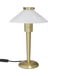 August 34cm Messing bordlampe Fra PR Home - Lampeskærmen er lavet af glas og skrues fast; placeres ved hjælp af en metalhætte i samme finish som foden.