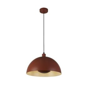 Mars Ø25 Orange loftslampe Fra Searchlight - Denne store og markante pendellampe i en m&oslash;rk orange metalfinish med et cremefarvet interi&oslash;r vil v&aelig;re et moderne og stilfuldt blikfang i ethvert rum.