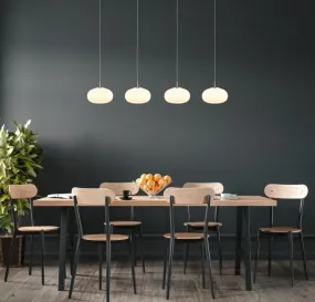 Quintara 110cm Nikkel loftslampe Fra Globo Lighting - Quintara&nbsp;&auml;r en stilren och modern takpendel med en rak metallram och fyra runda, sf&auml;riska glaskupor.