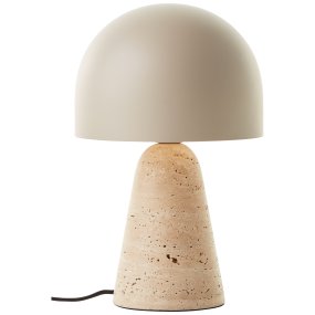 Nalam 30cm Beige bordlampe Fra Brilliant - Nalam bordlampe kombinerer moderne design og naturlig elegance med en stilfuld lampeskærm i beige og en robust fod lavet af ægte travertinsten.