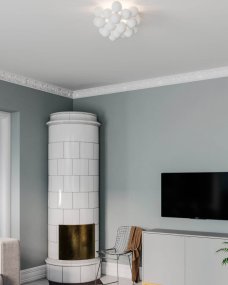 Gross Ø50 Hvid plafond Fra By Rydéns - Gross plafond er en dekorativ loftslampe, der best&aring;r af 20 mundbl&aelig;ste glaskugler, hver med en diameter p&aring; 10 cm.