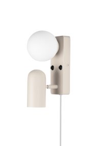 Doppio 25cm Beige læselampe Fra Globen Lighting - Lampen tilbyder b&aring;de et rettet lys med spotlighten og et stemningslys med glassk&aelig;rmen.