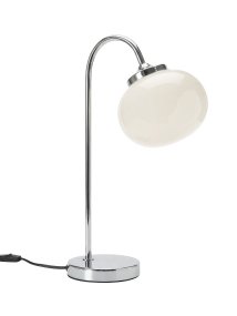 Elsy 50cm Hvid bordlampe Fra PR Home - Den h&aring;ndlavede glassk&aelig;rm i en bl&oslash;d hvid sk&aelig;rm giver hver lampe en unik karakter, mens de forkromede metaldetaljer skaber en stilfuld og tidl&oslash;s helhed.