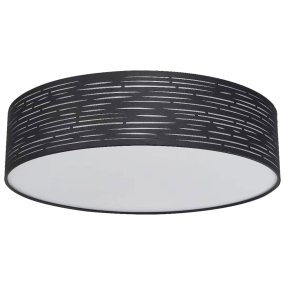 Candy Ø40 Sort plafond Fra Oriva - Den sorte skærm med elegante, subtile udskæringer spreder et blødt og behageligt lys i rummet, perfekt til både stue og soveværelse.