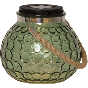 Dotte Grøn solcellelampe Fra Star Trading - Dotte er en dekorativ solcellelanterne i grønt glas med boblende overflade og rebhåndtag.