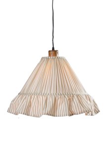 Estrid Ø40 Beige loftslampe Fra PR Home - Lampesk&aelig;rmen er bekl&aelig;dt med stribet tekstil og har en let konisk form, der afsluttes med en gener&oslash;s fl&aelig;se forneden.