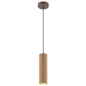 Lakewood Ø10 Træ loftslampe Fra Brilliant - Pendlen har en brun metalbaldakin og en matchende ledning, der skaber en samlet helhed.