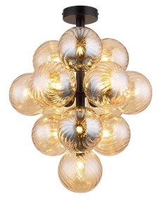 Conor Ø40 Rav plafond Fra Globo Lighting - Den har 13st dekorativa ambertonade glaskupor som alla omfamnar en ljusk&auml;lla vilket skapar en fin och harmonisk ljusspridning i rummet.