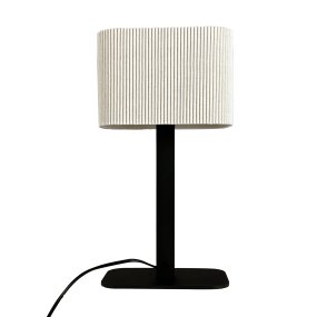 Calix oval 40cm Sort Fra Dyberg Larsen - Den ribbade, naturfärgade skärmen av textil medför en värme till rummet och i kombination med den svarta metallfoten passar Calix in i alla stilar och hem.