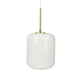 Silvia Ø20 Messing loftslampe Fra Dyberg Larsen - Silvia er en serie af loftslamper lavet af mundblæst opalglas med en blank overflade, messingsokkel og hvid tekstilledning.