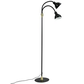 Lilje Sort gulvlampe Fra Dyberg Larsen - Lily golvlampa i svart och m&auml;ssing kombinerar modern design med flexibilitet och funktionalitet.