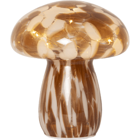 Funghi 17cm Brun bordlampe Fra Star Trading - Den spreder en bl&oslash;d, varm hvid gl&oslash;d, der skaber en hyggelig f&oslash;lelse p&aring; et bord, en b&aelig;nk eller i et vindue.