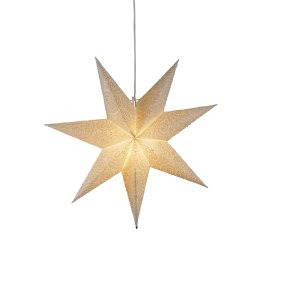 Papirstjerne m. broderi Ø60 Hvid Fra Konstsmide - Med sin diameter p&aring; 60 cm er den perfekt til at h&aelig;nge i et vindue, hvor den vil v&aelig;re et smukt blikfang i advent og jul.