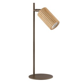 Lakewood 46cm Brun skrivebordslampe Fra Brilliant - Lakewood bordlampe kombinerer brunt metal med lyst, riflet træ og skaber et varmt og naturligt udtryk.