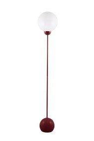Ripley Bourgogne gulvlampe Fra Globen Lighting - Ripley er en stilfuld gulvlampe i jern med en dyb bordeaux finish og en rund sk&aelig;rm i opalhvidt glas.